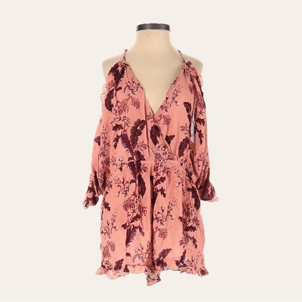 🌺 Topshop Cold Shoulder Boho Floral Pink Romper NWT Size S
